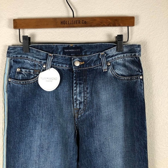 YUMI Mazao Jeans Womens 44 Blue Medium Wash Contrast Racer Stripe Flared New - Picture 3 of 16
